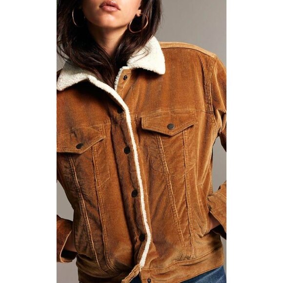 Aritzia DENIM FORUM Ella Brown Cotton Corduroy Shearling Lined Jacket, Size L - Picture 14 of 15